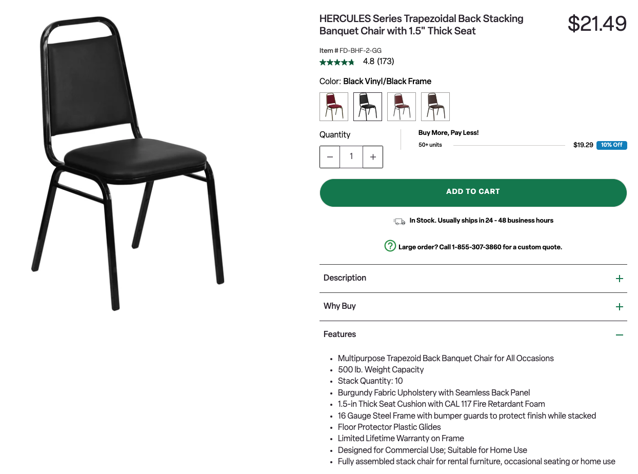 HERCULES Trapezoidal Back Stacking Banquet Chair 1.5" Thick Seat