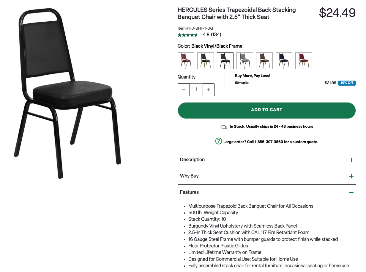 HERCULES Trapezoidal Back Stacking Banquet Chair 2.5" Thick Seat