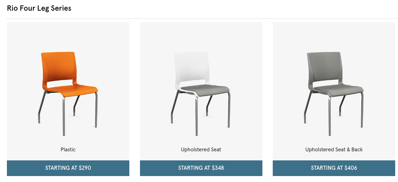 SitOnIt Seating: Rio 4-Leg Seat Back Options $290 to $406