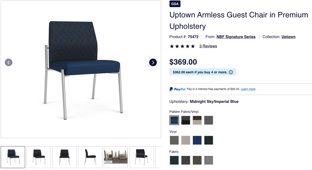 nbf: Uptown Armless Guest Chair in Premium Upholstery $369 (Model 75472)